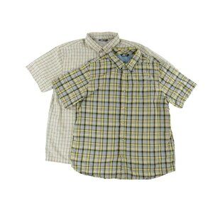 The North Face Mens Lot Of 2 Grey Yellow Tan White Button Up Shirt XL